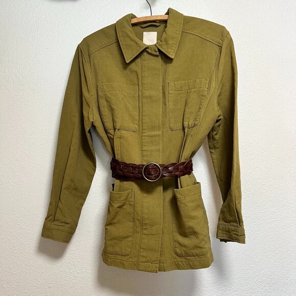 H&M Jackets & Blazers - H&M Linen Blend Green Utility Jacket w Braided Leather Holister Belt Size 2